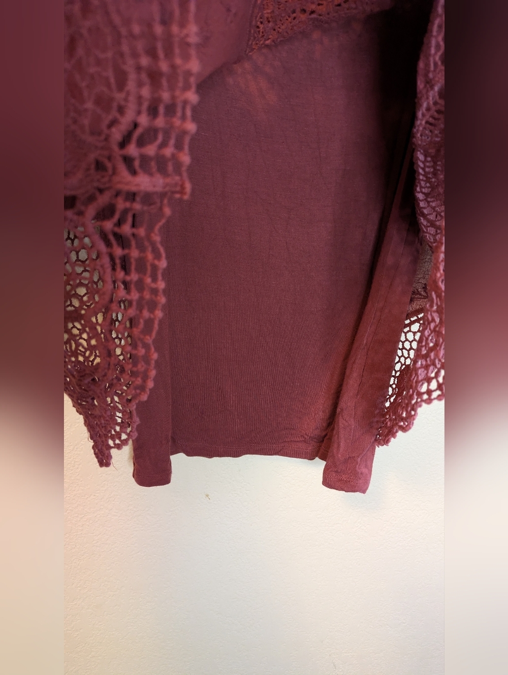 Democracy Crochet Lace Peasant Top - Burgundy - Picture 10 of 11